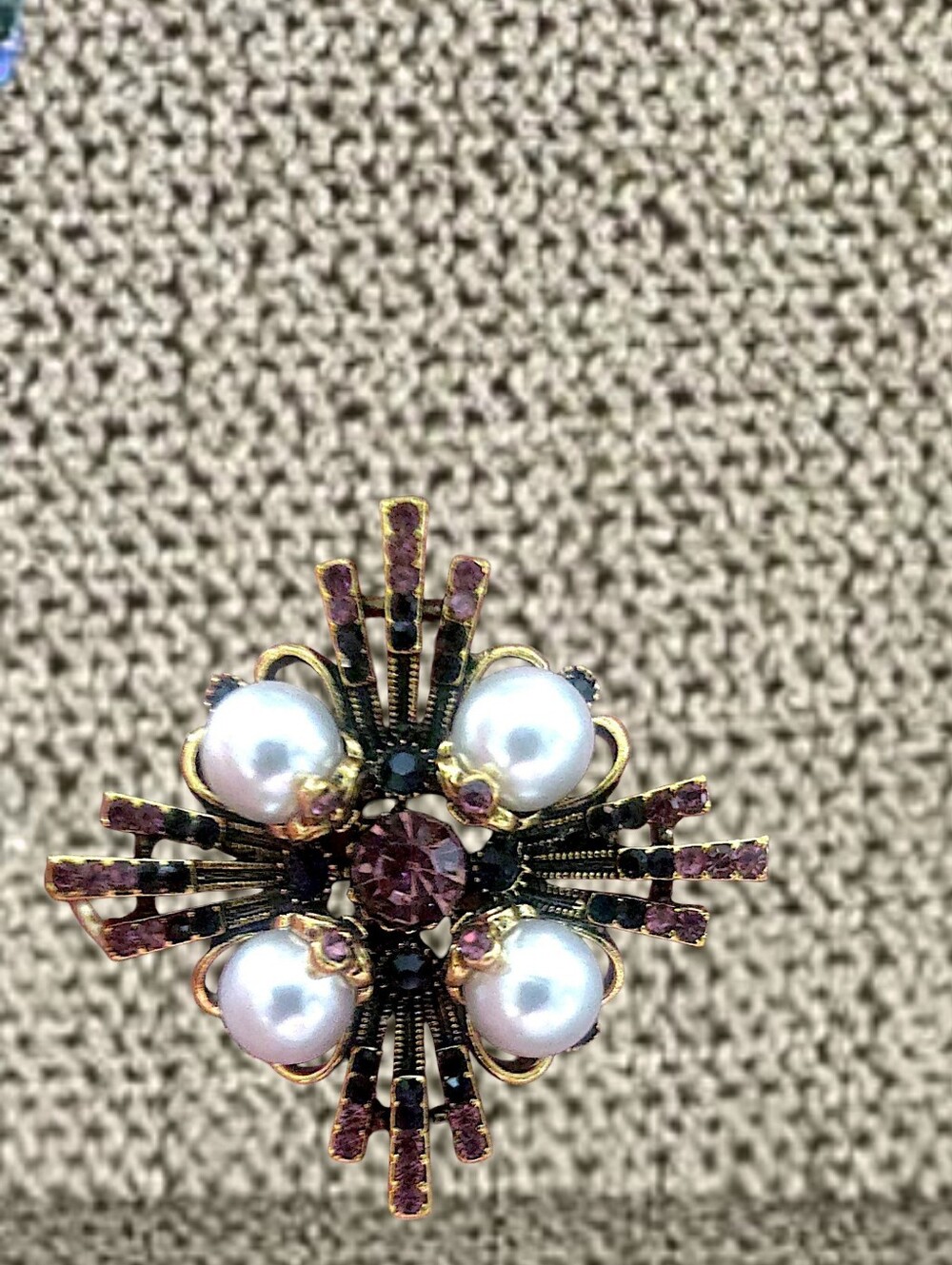 Baroque Inspired Purple Rhinestone Brooch